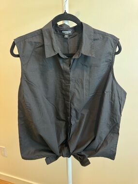 Express Women’s Black Sleeveless Button-Front Shirt with Front Tie size XL